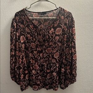 48. Sanctuary Black Blouse with Dusty Rose Floral Print